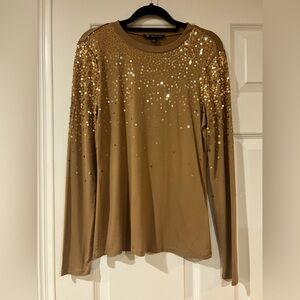 Gorgeous INC Brand Sequin Embellished Gold Top. NWOT, Size Small. Long Sleeve.